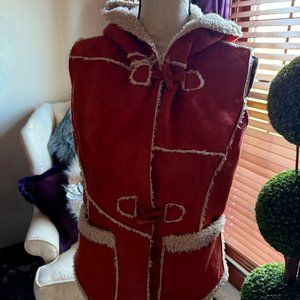 Faux Suede and sherpa hooded vest